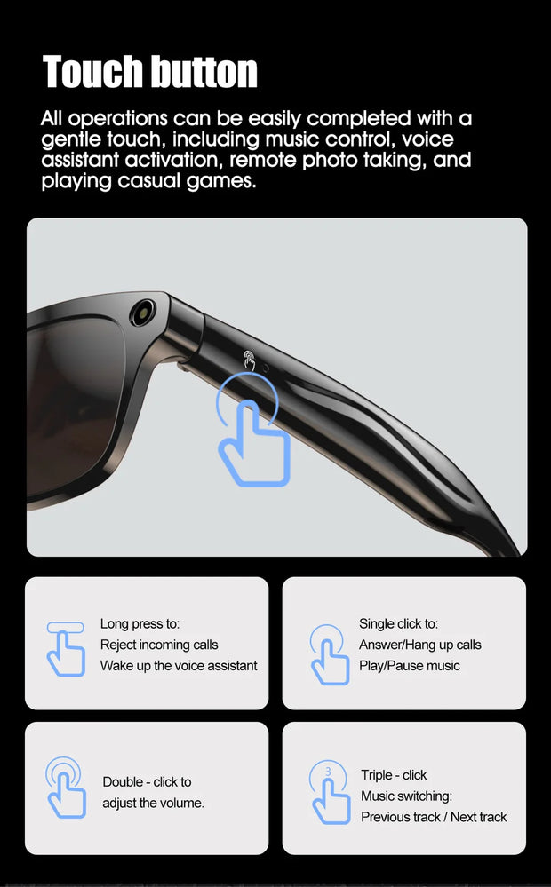 Sports Sunglasses Men Women AI Translate Smart Glasses HD Camera Take Photo