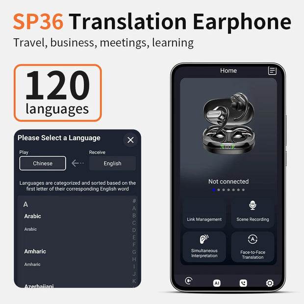 AI Translator On-ear Headphones 144 Languages Real Time Translation Earphones