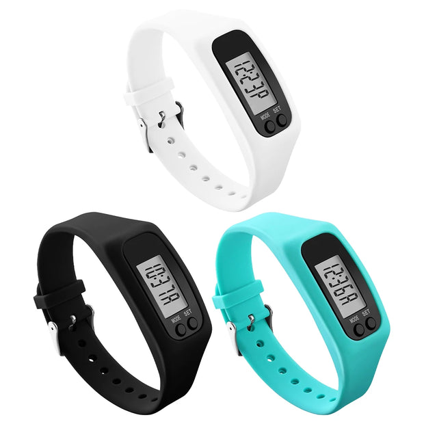LED Pedometer Bracelet Wrist Calorie Counter 12/24H Time Display Step Counter