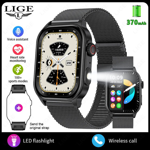 LIGE New Smart Watch Men Blood Oxygen Health Monitor Watch 2.01"