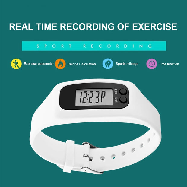 LED Pedometer Bracelet Wrist Calorie Counter 12/24H Time Display Step Counter