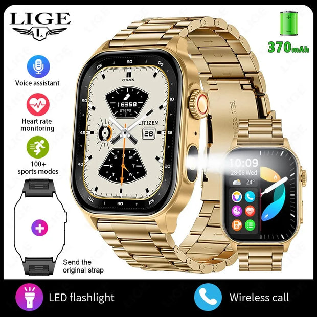LIGE New Smart Watch Men Blood Oxygen Health Monitor Watch 2.01"