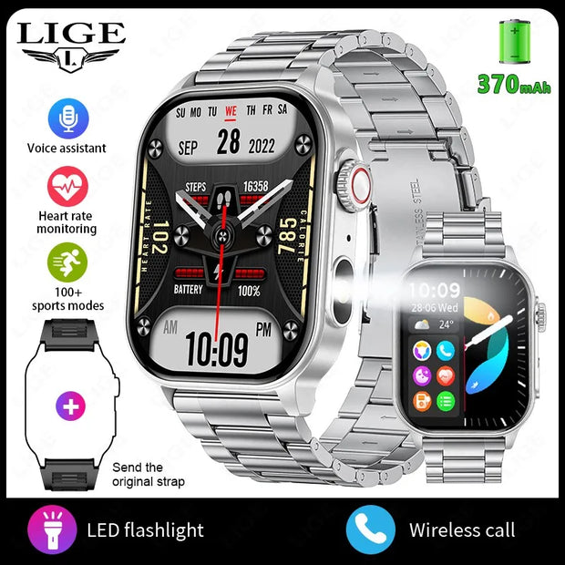 LIGE New Smart Watch Men Blood Oxygen Health Monitor Watch 2.01"