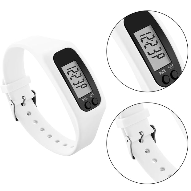 LED Pedometer Bracelet Wrist Calorie Counter 12/24H Time Display Step Counter