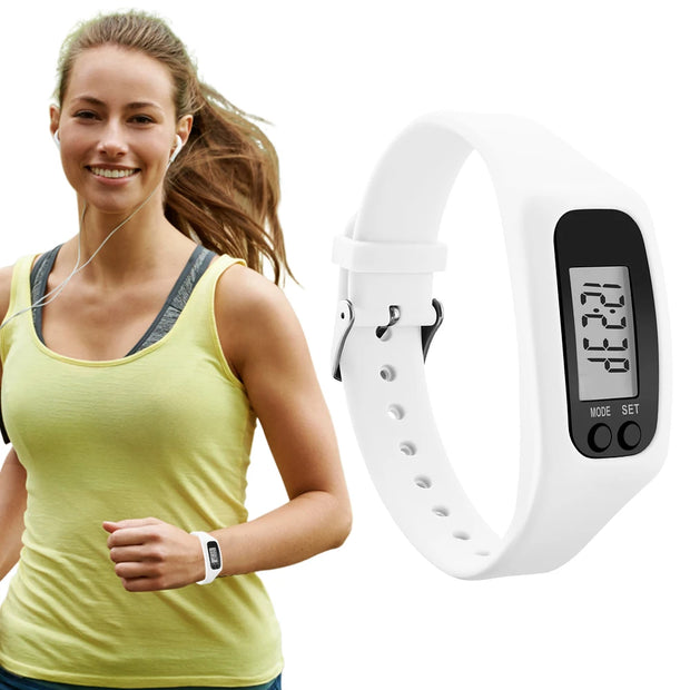 LED Pedometer Bracelet Wrist Calorie Counter 12/24H Time Display Step Counter