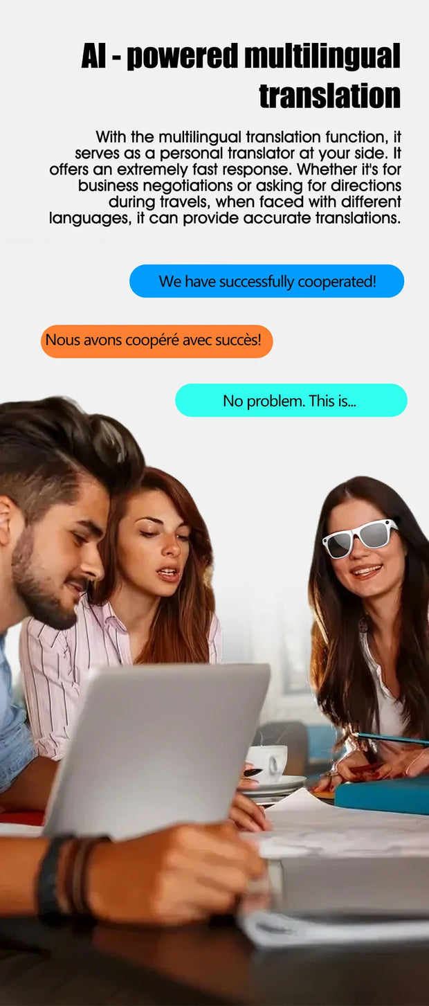 Sports Sunglasses Men Women AI Translate Smart Glasses HD Camera Take Photo