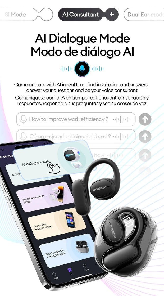 Choice HYUNDAI Openair5 AI Bluetooth Translation Earphones Hanging Ear