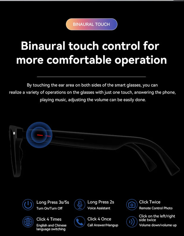 New Smart Glasses Wireless Calling Earphones Remote Control Photo AI Assistant