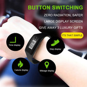 LED Pedometer Bracelet Wrist Calorie Counter 12/24H Time Display Step Counter