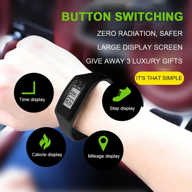 LED Pedometer Bracelet Wrist Calorie Counter 12/24H Time Display Step Counter