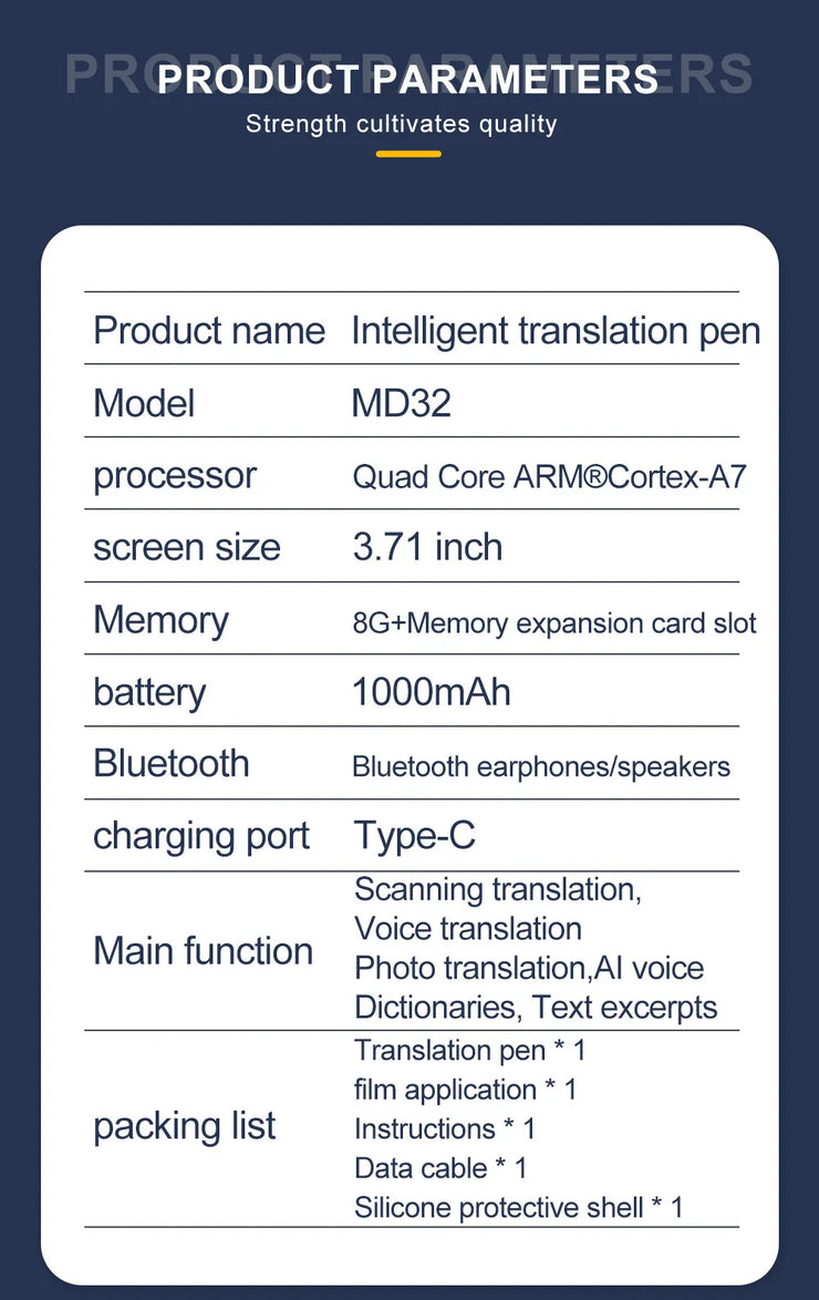 MD32 Language Scanner Pen Smart Pen Language Translator Electronic Dictionary English Learning Scanning Pen Built in Battery