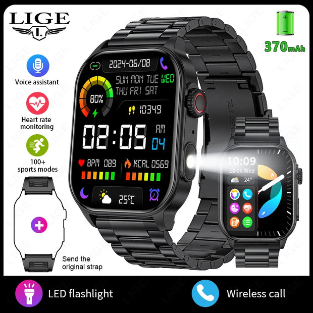 LIGE New Smart Watch Men Blood Oxygen Health Monitor Watch 2.01"