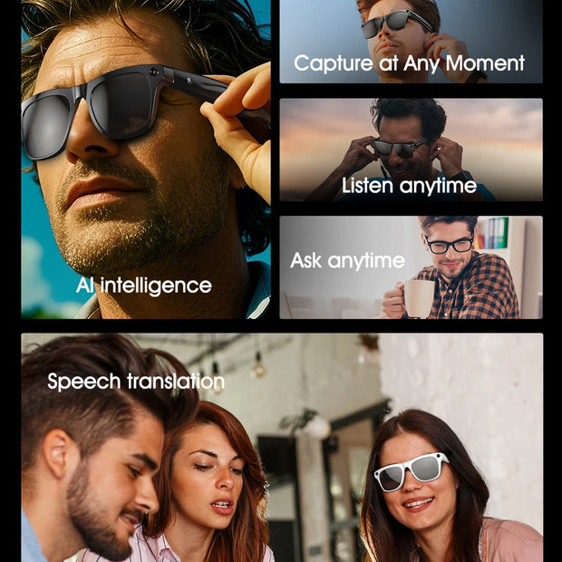 Sports Sunglasses Men Women AI Translate Smart Glasses HD Camera Take Photo